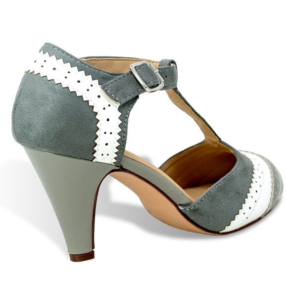 Chase & Chloe Kimmy-66 Closed Toe T-Strap Two Tone Oxford Pumps - Picture 3 of 5